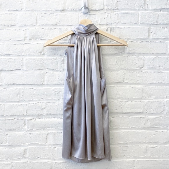 Ramy Brook || Lori Silk Halter Top High Neck Bow Crystal Gray Silver XS NWT - Picture 1 of 9